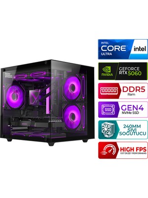 Xaser Kratos X30 Intel Ultra 5 225F 32GB Ddr5 Ram 1tb M.2 Nvme SSD 8gb RTX5060 Sıvı Soğutmalı Masaüstü Oyuncu Bilgisayarı