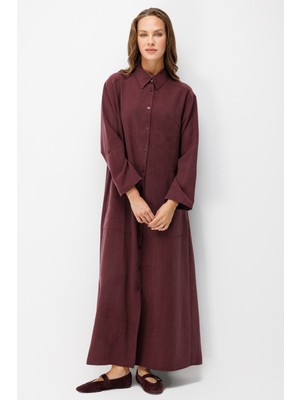 Micca Premium Doğal Akıcı Kumaş Bsc Maxi Tunik Elbise-Bordo