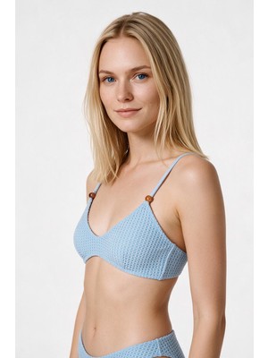 Aquella Doku Detaylı Bebe Mavisi Pensli Üçgen Bikini Takım
