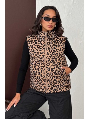 Very Moda Leopar Desenli Kapitone Yelek | VMF1785