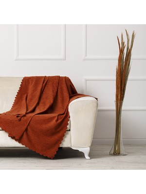 Velerde Home Kiremit Renk Standart Boy | Kolları kapamaz | Şönil Koltuk Örtüsü | Çekyat Örtüsü | Koltuk Şalı 175 x 215 cm Kaymaz ve Kolay Temizlenebilir Özellikler