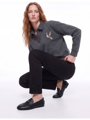 Fabrika Antrasit Kadın Loose Fit Taşlı Sweatshirt F6WL-SWT0031