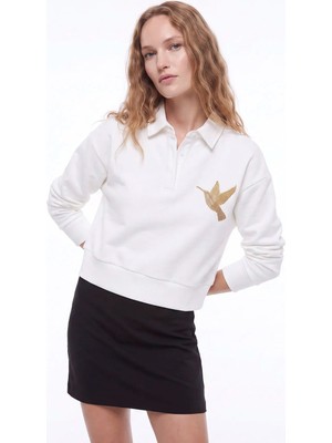 Fabrika Ekru Kadın Loose Fit Taşlı Sweatshirt F6WL-SWT0031