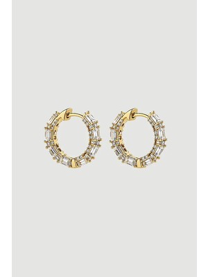Gusto Baget Taşlı Halka Küpe - Gold