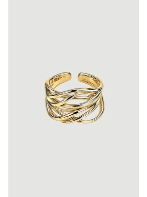 Gusto Ince Şeritli Çok Sıralı Yüzük - Gold