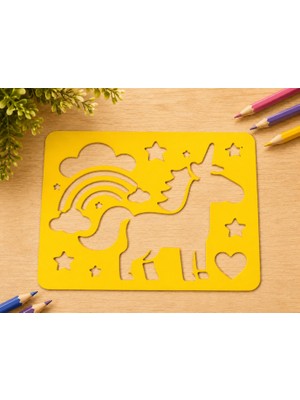 3D Baskı Unicorn ve Gökkuşağı Çizim Şablonu - Desen Kalıbı - Sarı
