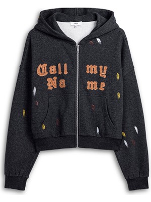 Twist Kadife Slogan Patch'li Sweatshırt TW6260091132126