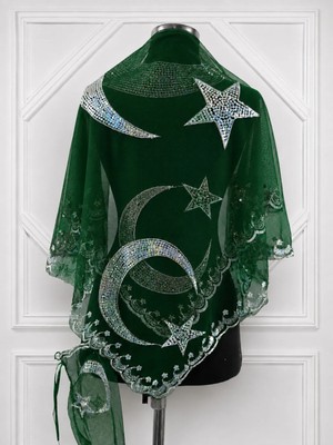 Azra Kına Yeşil Ayyıldızlı Asker Damat Omuz Örtüsü, Sağdıç Kına Omuz Örtüsü, Kına Örtüsü, Damat Örtüsü Şalı, Söz Nişan Düğün Kare Kına Gecesi Örtüsü
