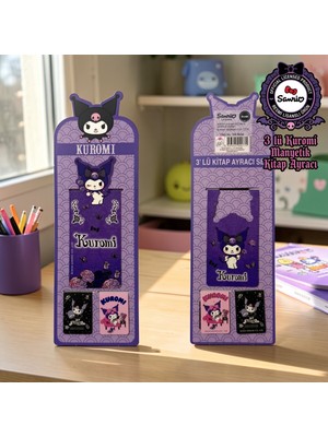 Bakgelal Sanrio Lisanslı Kuromi 3’lü Manyetik Kitap Ayracı Seti – Gül Temalı Mor Tasarım