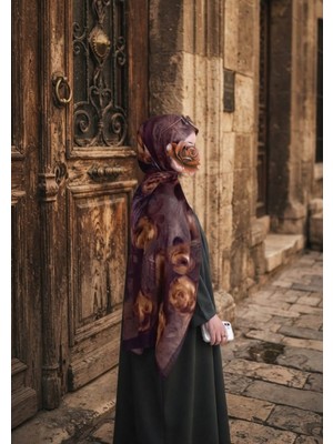 Pamuklu Rose Desen Şal-Mürdüm