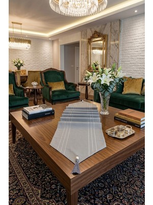 TeknoKapsül Çizgili Tek Runner, Colber Tek Runner 40X140CM Gri