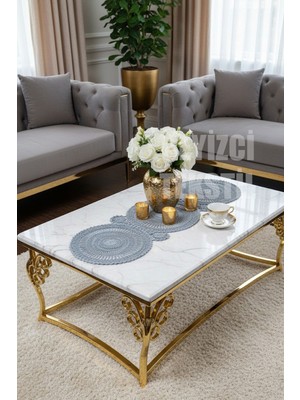 TeknoKapsül Dantel Detaylı Gümüş Oval Runner (115X35CM)