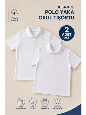 Bilge Trend 2 Adet Kız Erkek Çocuk Polo Yaka Kısa Kollu Okul T-Shirt , Lakost Tişört