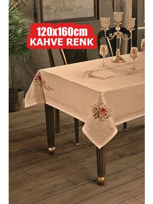 TeknoKapsül Dijital Baskılı Kanaviçe Tek Masa Örtüsü 120X160CM Kahve Renk