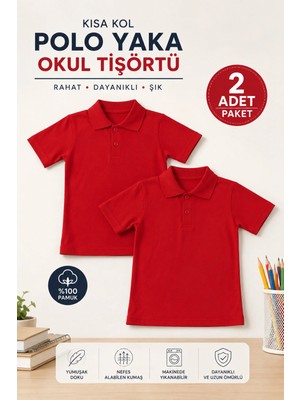 Bilge Trend 2 Adet Kız Erkek Çocuk Polo Yaka Kısa Kollu Okul T-Shirt , Lakost Tişört