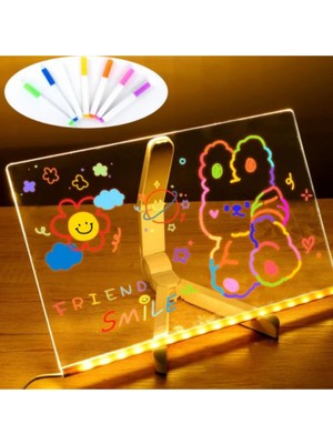 Bak Gel Al LED Işıklı Yazı ve Çizim Panosu, Silinebilir Fosforlu Kalemli, Led Çizim Panosu 30X20 cm