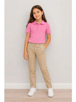 Bilge Trend Unisex , Kız Erkek Çocuk Pembe Polo Yaka Kısa Kol Okul T-Shirt