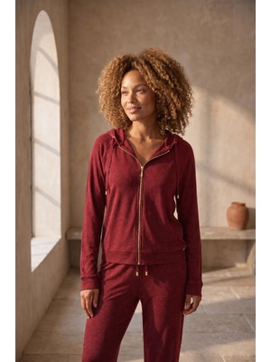 Bony Socks Kadın Kapüşonlu Fermuarlı Basic Sweatshirt Bordo