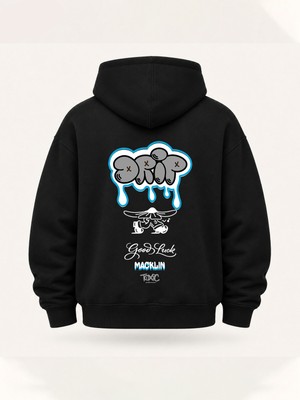 Macklin Oversize Drip Toxic Tasarım Baskılı Kapüşonlu Sweatshirt Hoodie
