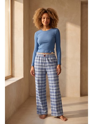 Katia & Bony Kadın Blue Harmony Mavi Ekoseli Pijama Takımı