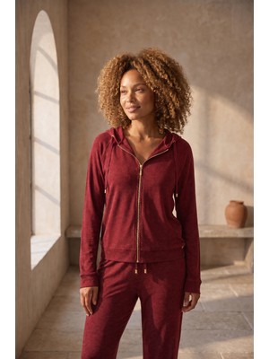 Katia & Bony Kadın Kapüşonlu Fermuarlı Basic Sweatshirt Bordo