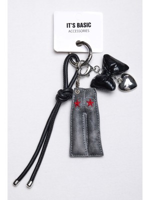 It's Basic Gri Siyah Çoklu Obje Charm Anahtarlık Telefon Denim ve Çanta Aksesuarı