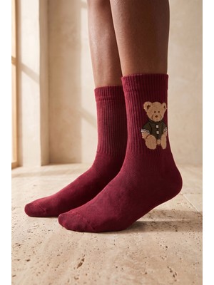 Katia & Bony Unisex Teddy Desenli Soket Çorap Bordo