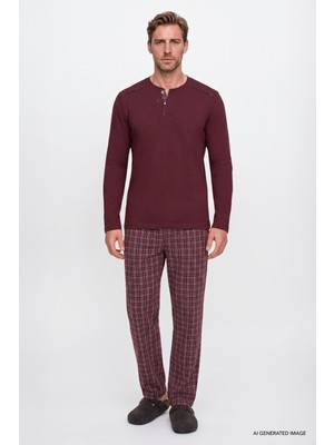 Altınyıldız Classics %100 Pamuk Standart Fit Hakim Yaka Desenli Cepli Pijama Takımı