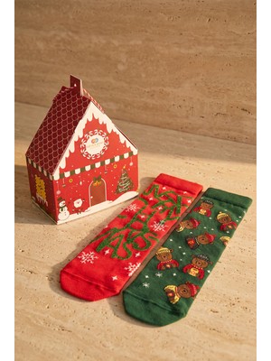 Katia & Bony Unisex Christmas Kutulu 2'li Pamuklu Soket Çorap