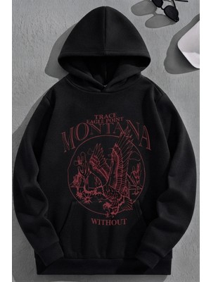 Kozz Style Unisex 3 Iplik Pamuklu Siyah Montana Baskı Bol Kalıp Sweatshirt Hoodie