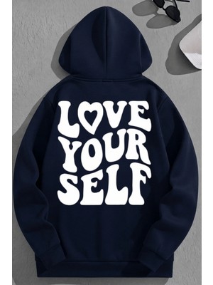 Kozz Style Unisex 3 Iplik Pamuklu Lacivert Sadeloveyourself Baskı Bol Kalıp Sweatshirt Hoodie