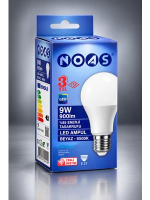 Noas 9W LED Ampul 900 Lümen E27 6500K Tse  Beyaz Işık – 10'lu Paket