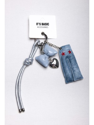It's Basic Mavi Çoklu Obje Charm Anahtarlık Telefon Denim ve Çanta Aksesuarı