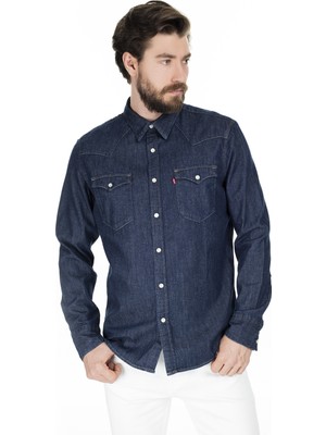 Levi's Barstow Western Standart Mavi Erkek Gömlek Uzun Kol Günlük Stil Düz Renk