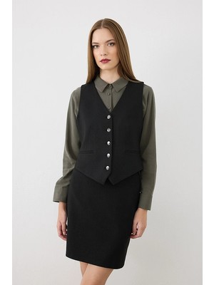 Gusto Sim Çizgili Klasik Yelek - Siyah