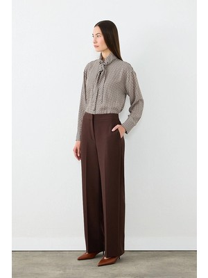 Gusto Krep Lycra Palazzo Pantolon - Kahverengi