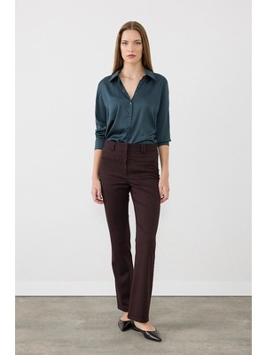 Gusto Çizgili Flare Pantolon - Bordo