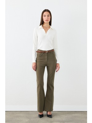 Gusto Flare Fit Kanvas Pantolon - Haki