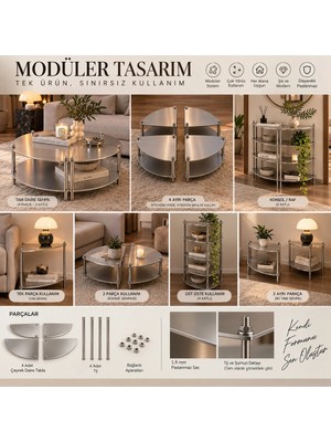 Store Modüler Krom Orta Sehpa ve Raf Sistemi - 50 cm Yükseklik