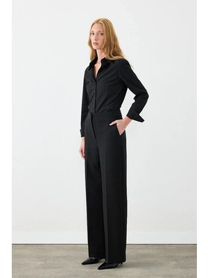 Gusto Krep Lycra Palazzo Pantolon - Siyah