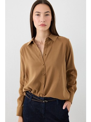 Gusto Klasik Kesim Viskon Gömlek - Camel