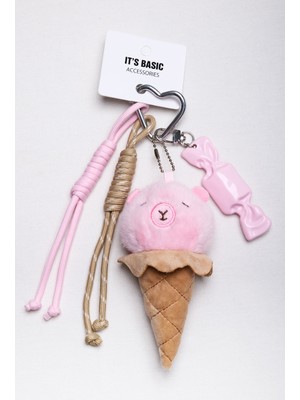 It's Basic Pembe Kahve Dondurma ve Candy Detaylı Çoklu Objeli Tasarım Charm Anahtarlık