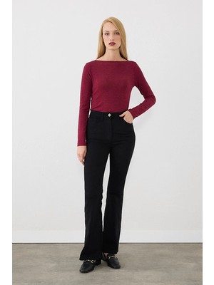 Gusto Flare Fit Kanvas Pantolon - Siyah