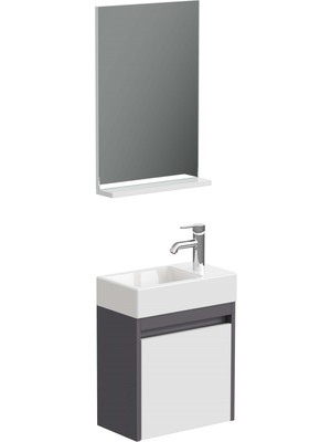 Aqua Bagno Minizia Banyo Dolabı 45 x 32 Cm. Antrasit -Beyaz ,lavabo Dahil | Abs.50.35.08.02