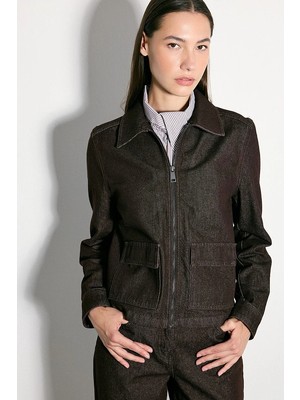 Gusto Fermuarlı Denim Ceket - Bordo
