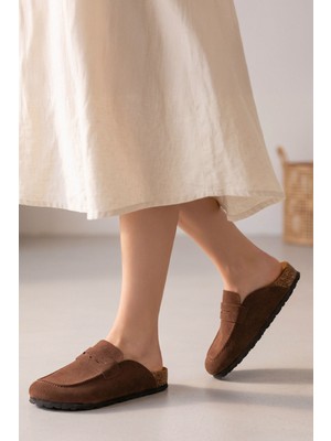 SBronze Kahve Unisex Loafer Ayakkabı Mantar Tabana Terlik