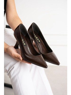 Dabab Shoes Belen Kahve Kadın Kırışık Rugan Sivri Burun 7 cm Ince Topuklu Stiletto Ayakkabı