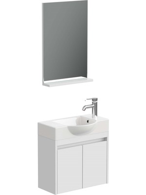 Aqua Bagno Minizia Banyo Dolabı 55 x 32  Cm. Beyaz,lavabo Dahil | Abs.50.35.01.03