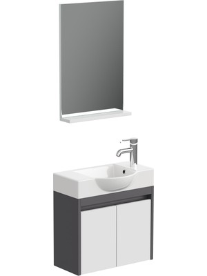 Aqua Bagno Minizia Banyo Dolabı  55 x 32 Cm. Antrasit Beyaz ,lavabo Dahil | Abs.50.35.08.03