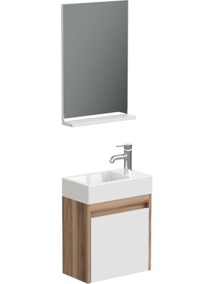 Aqua Bagno Minizia Banyo Dolabı 45 x 32 Cm. Doğal Ceviz  -Beyaz ,lavabo Dahil | Abs.50.35.06.02
